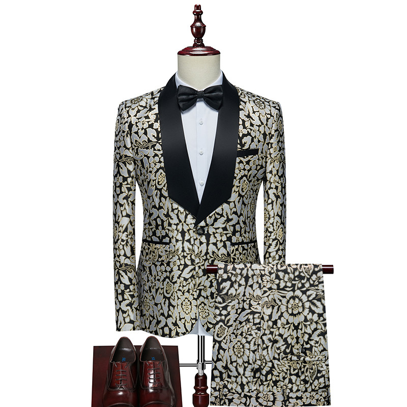 Brit stílusú öltöny 2 részes klasszikus fekete/piros/királykék divatpalota esküvői bankett vőlegény férfi jacquard blézerek és nadrágok