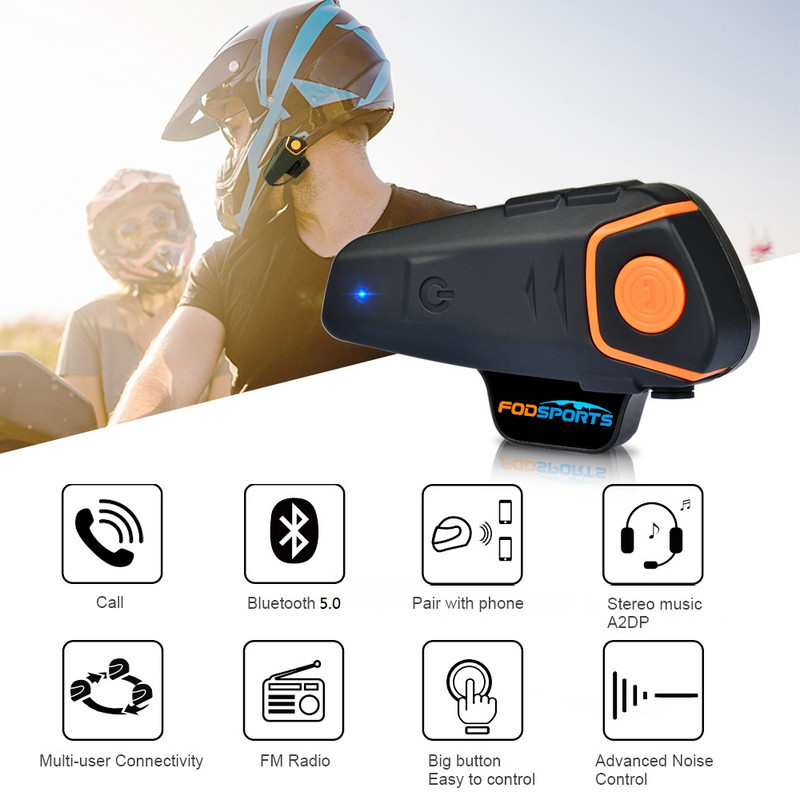 Fodsports BT-S2 Pro motoros sisak kaputelefon motoros vezeték nélküli bluetooth headset vízálló 1000m BT 5.0 Interphone FM Type-C