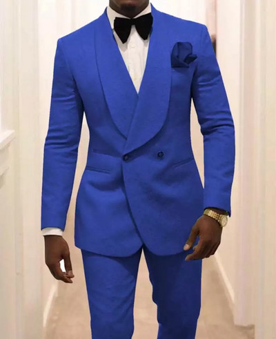 2022-es divatos, kétsoros, karcsú szabású fekete királykék férfi öltöny, 2 részes, szabott férfi öltöny a vőlegénynek esküvői szmoking