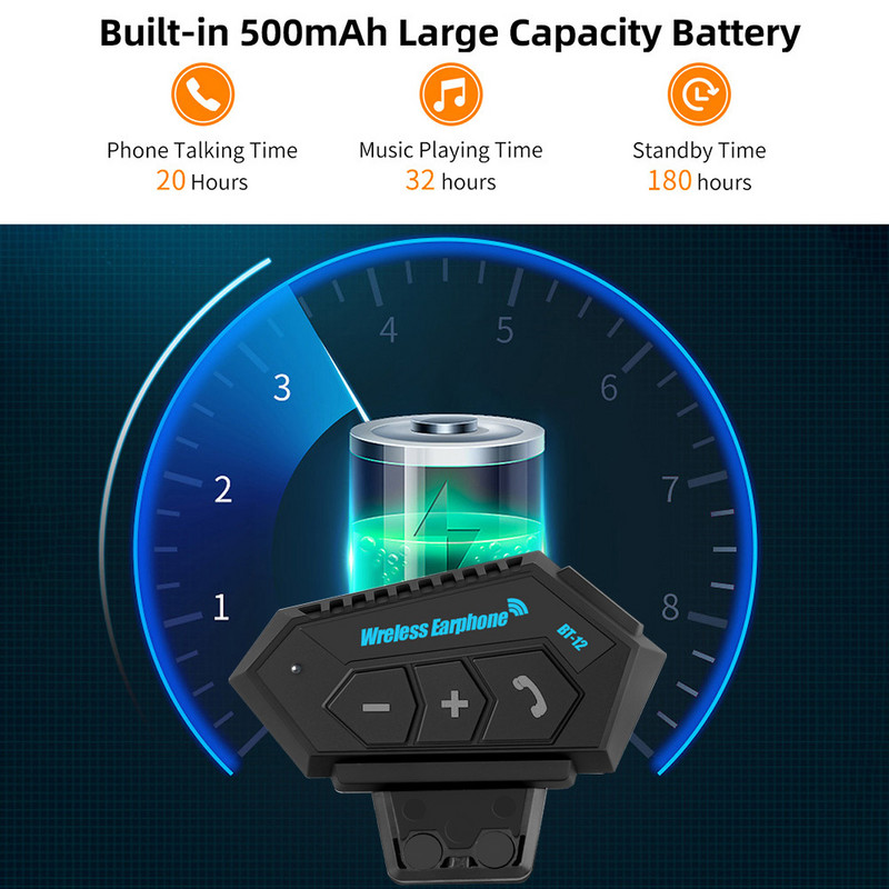 Kebidumei Bt-12 motoros sisak Bluetooth fejhallgató kaputelefon Moto Bike motoros vezeték nélküli fülhallgató mikrofonnal