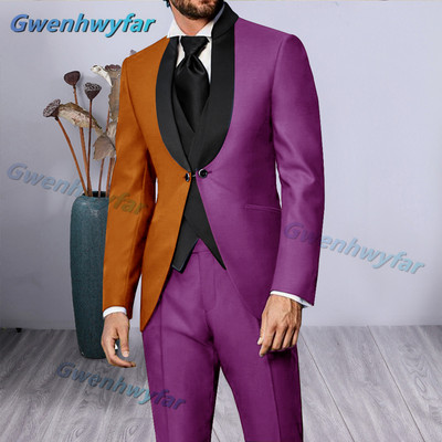 Gwenhwyfar luxus vegyes piros, fekete vacsoraparti férfi öltönyök fekete hajtóka, kétirányú gombos blézer készletek esküvői vőlegény szmokingok