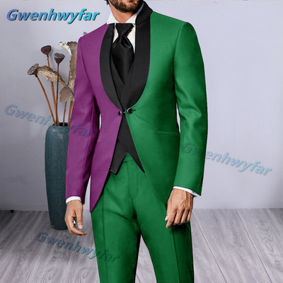 Gwenhwyfar luxus vegyes piros, fekete vacsoraparti férfi öltönyök fekete hajtóka, kétirányú gombos blézer készletek esküvői vőlegény szmokingok