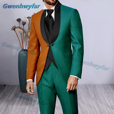 Gwenhwyfar luxus vegyes piros, fekete vacsoraparti férfi öltönyök fekete hajtóka, kétirányú gombos blézer készletek esküvői vőlegény szmokingok