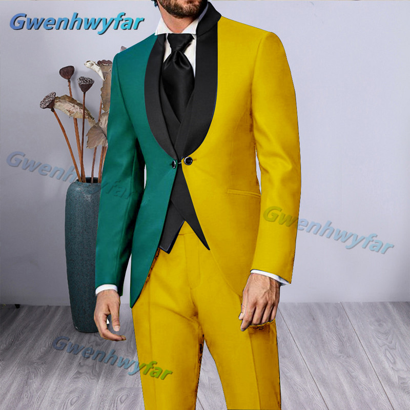 Gwenhwyfar luxus vegyes piros, fekete vacsoraparti férfi öltönyök fekete hajtóka, kétirányú gombos blézer készletek esküvői vőlegény szmokingok