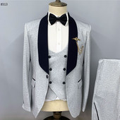 3 db öltöny szett blézer kabát nadrág mellény / 2022 divat új férfi alkalmi butik üzleti karcsú gyapjú vékony kabát nadrág