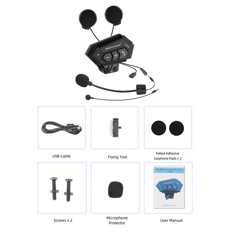 Motoros sisak fejhallgató Bluetooth 5.0+CSR fülhallgató 2000mah akkumulátor interferenciamentes kihangosító teljes/fél arcú sisakhoz