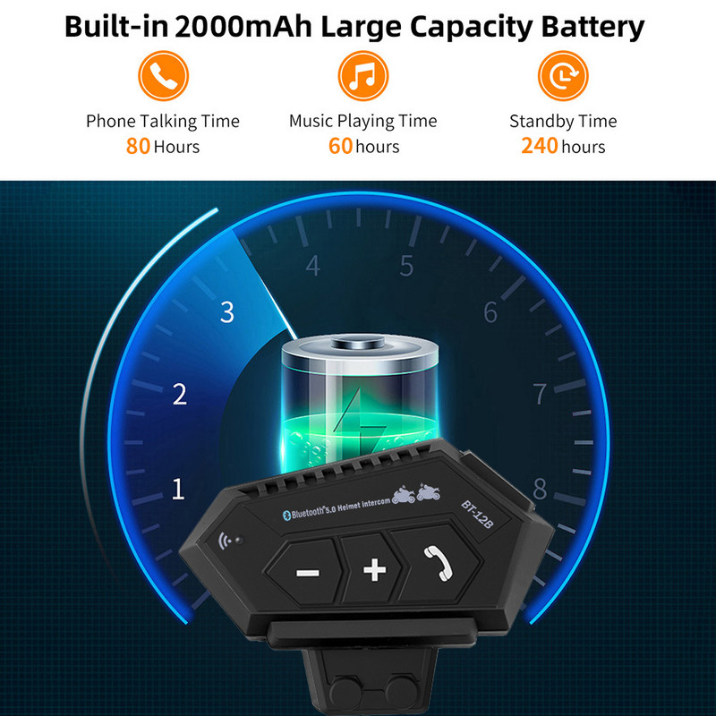 Motoros sisak fejhallgató Bluetooth 5.0+CSR fülhallgató 2000mah akkumulátor interferenciamentes kihangosító teljes/fél arcú sisakhoz