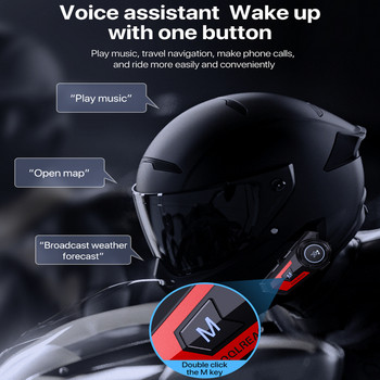 Нов двоен микрофон Bluetooth 5.0 Мотоциклетна каска Слушалки Безжични хендсфри разговори Гласов асистент Водоустойчиви мото слушалки