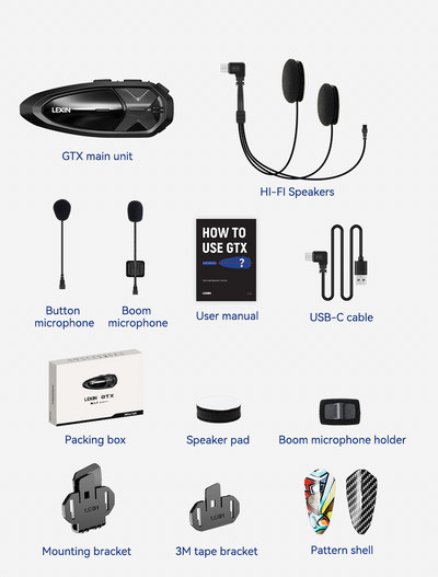 2022 Lexin-GTX motorkerékpár Bluetooth kaputelefon és sisak fejhallgató támogatás Beszélgetés és zenehallgatás Nagy gombos kivitel 10 Rider 2000M