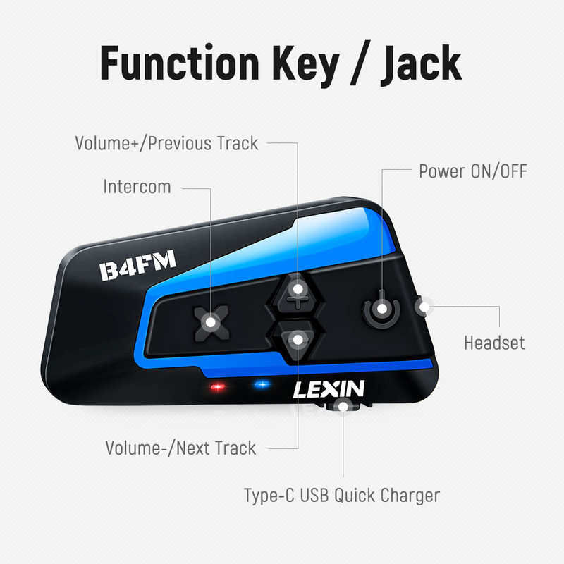 Lexin B4FM-X Intercomunicadores de Casco Moto BT5.0 motoros kaputelefon sisak fejhallgatók vízálló FMRadio és 850mAh akkumulátor 1 db