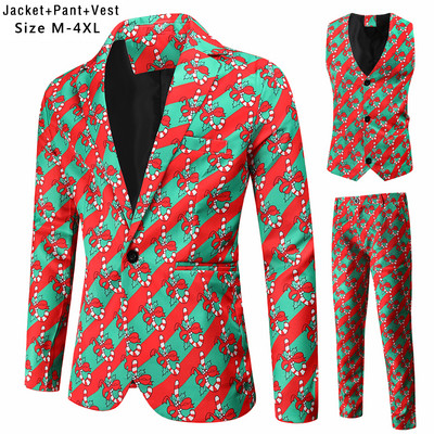 Férfi szemüveg Mikulás karácsonyi öltöny divat három peices újévi ruha jelmez Homme blézer + mellény + nadrág öltöny ruha