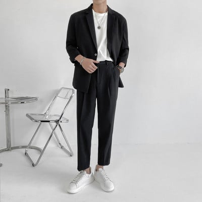 IEFB Kiváló minőségű új őszi öltöny weikuosho márkájú egyszerű világos érett bő öltöny kétrészes férfi öltöny