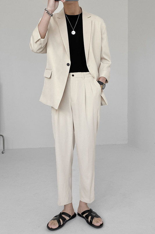 IEFB Kiváló minőségű új őszi öltöny weikuosho márkájú egyszerű világos érett bő öltöny kétrészes férfi öltöny