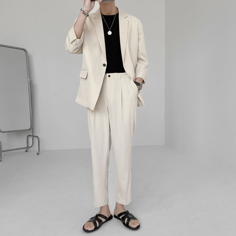 IEFB Kiváló minőségű új őszi öltöny weikuosho márkájú egyszerű világos érett bő öltöny kétrészes férfi öltöny