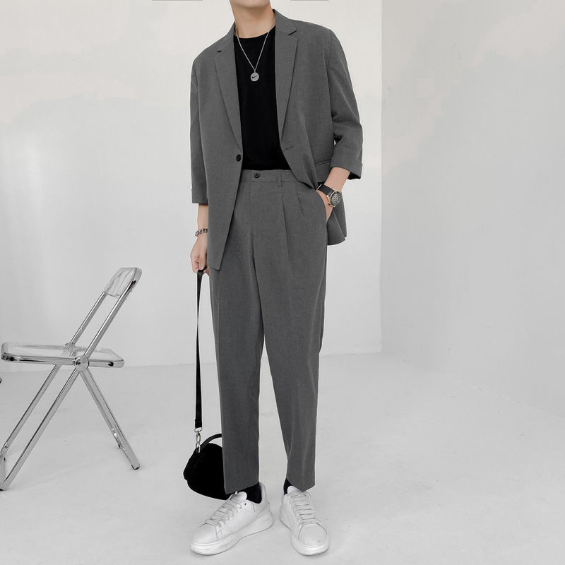 IEFB Kiváló minőségű új őszi öltöny weikuosho márkájú egyszerű világos érett bő öltöny kétrészes férfi öltöny