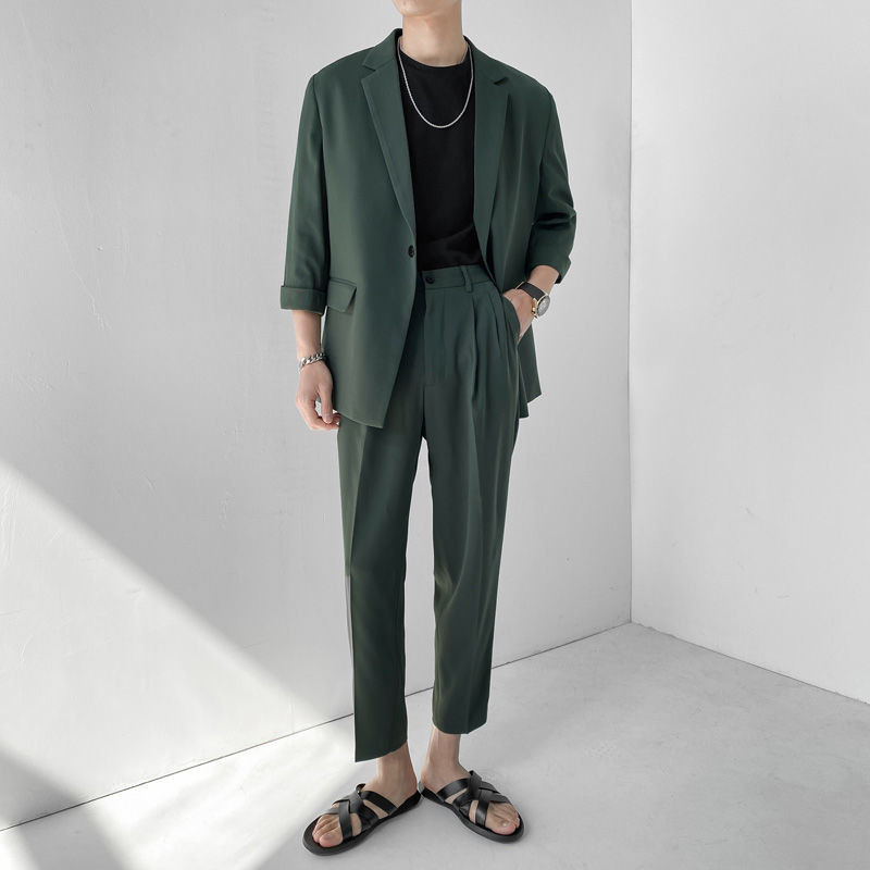 IEFB Kiváló minőségű új őszi öltöny weikuosho márkájú egyszerű világos érett bő öltöny kétrészes férfi öltöny