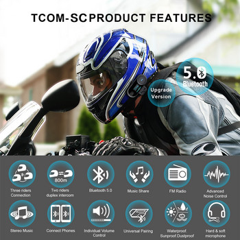 FreedConn TCOM-SC Мотоциклетен домофон Безжичен Bluetooth 5.0 Каска Слушалки BT Интерфон LCD дисплей FM радио Споделяне на музика