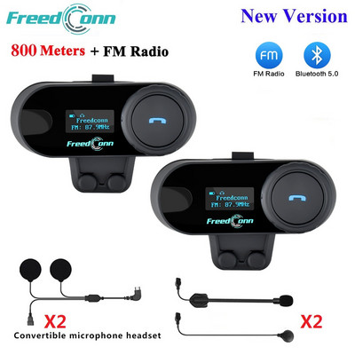 FreedConn TCOM-SC motoros kaputelefon vezeték nélküli Bluetooth 5.0 sisak fejhallgató BT interfon LCD kijelző FM rádió zenemegosztás