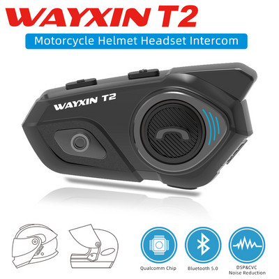 WAYXIN T2 κράνος μοτοσικλέτας Ακουστικά Bluetooth για 2 Άτομα Μιλώντας κράνος ενδοεπικοινωνίας Communicator IP67 Αδιάβροχο ασύρματο BT5.0