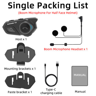 WAYXIN T2 motoros sisak Bluetooth fejhallgató 2 személyes beszélő sisak kaputelefon kommunikátor IP67 vízálló vezeték nélküli BT5.0