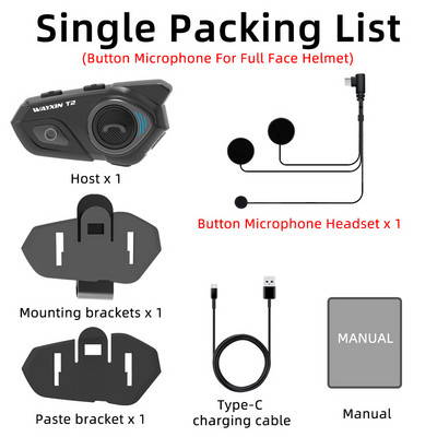 WAYXIN T2 motoros sisak Bluetooth fejhallgató 2 személyes beszélő sisak kaputelefon kommunikátor IP67 vízálló vezeték nélküli BT5.0