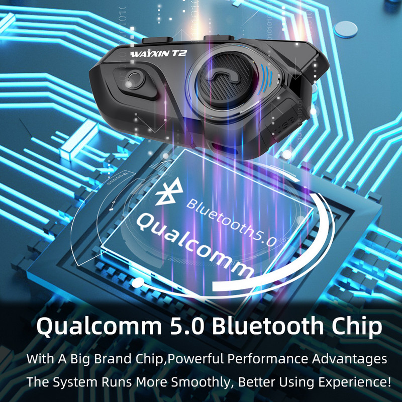 WAYXIN T2 motoros sisak Bluetooth fejhallgató 2 személyes beszélő sisak kaputelefon kommunikátor IP67 vízálló vezeték nélküli BT5.0