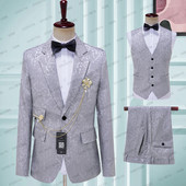 2023-as újdonság férfi öltönyök szürke esküvői szmoking vőlegénynek szatén hajtóka Vőfélyek esküvői legjobb férfi (kabát+nadrág+mellény)