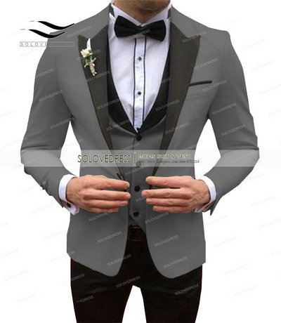 Férfi fehér öltönyök, karcsú szabású, 3 részes üzleti dzseki szmoking blézer úriember esküvői vőlegény báli esti parti iskolába