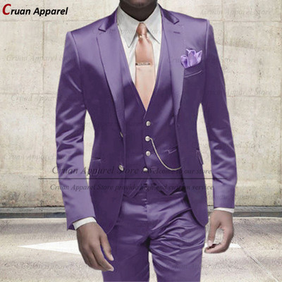 Divat elefántcsont fehér öltönyök férfiaknak Slim Fit báli buli esküvői vőlegény fényes szatén öltöny ruha szmoking blézer mellény nadrág szett 3 részes