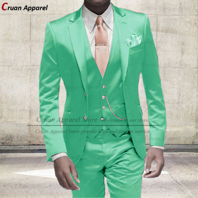 Divat elefántcsont fehér öltönyök férfiaknak Slim Fit báli buli esküvői vőlegény fényes szatén öltöny ruha szmoking blézer mellény nadrág szett 3 részes