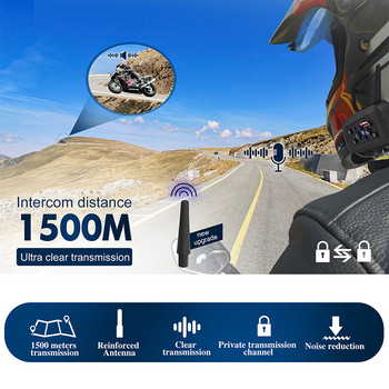 Bluetooth мотоциклетна каска Слушалки V6 Plus Bluetooth 1500M пълен дуплекс Интерфон комуникатор за 6 ездачи GPS Водоустойчив V6