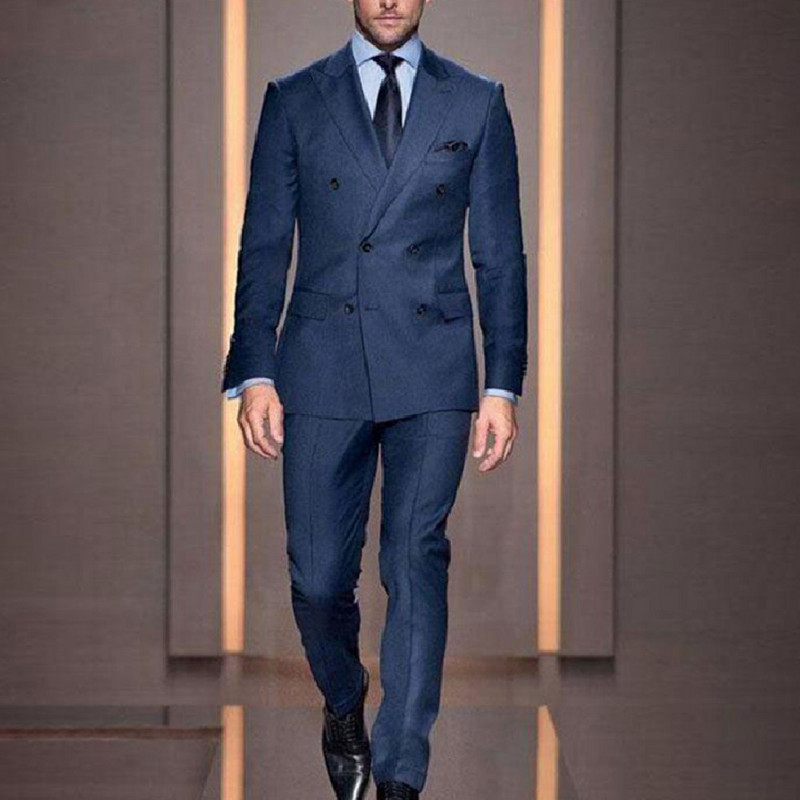 2022 Új, egyedi gyártású, kétsoros, sötétkék férfi öltönyök, alkalmi férfi blézerek, karcsú szabású vőfélyeknek, 2 darabból, jelmez, férfi ruházat
