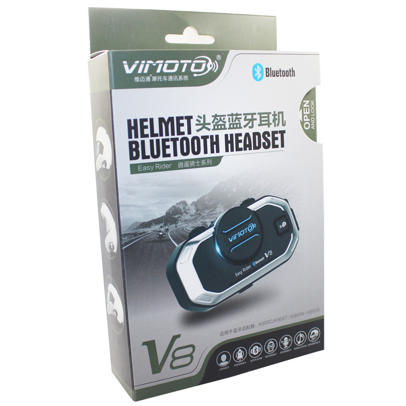 Angol verzió Easy Rider Vimoto V8 motoros sisak Intercom Bluetooth-kompatibilis fülhallgató zajcsökkentő kétirányú rádiók