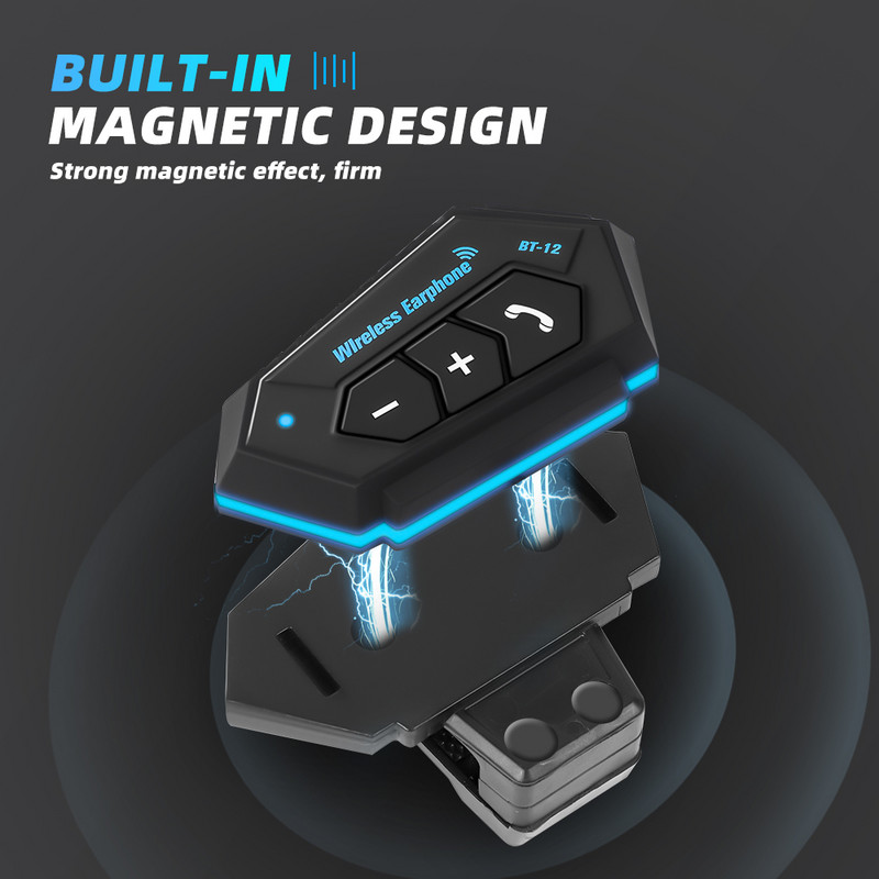 Naujas BT12 motociklo šalmas ausinės laisvų rankų skambučių rinkinys Stereo Anti-trukdymas vandeniui atsparus muzikos grotuvas Garsiakalbis Belaidės ausinės