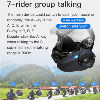 EJEAS Q7 Bluetooth 5.0 Водоустойчива мотоциклетна каска Слушалки Интерком До 7 ездачи Безжичен интерфон Quick7 Remote