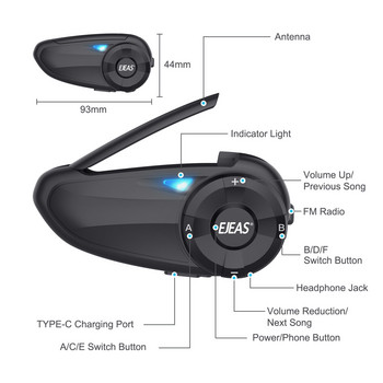 EJEAS Q7 Bluetooth 5.0 Водоустойчива мотоциклетна каска Слушалки Интерком До 7 ездачи Безжичен интерфон Quick7 Remote