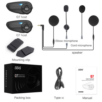 EJEAS Q7 Bluetooth 5.0 vízálló motoros sisak fejhallgató kaputelefon akár 7 lovas vezeték nélküli interfon Quick7 távirányító