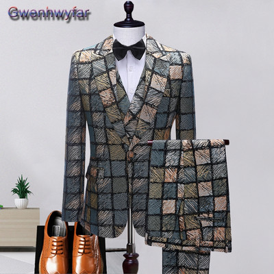 Gwenhwyfar Férfi esküvői öltönyök vőlegény szmoking csúcsos hajtóka férfi divat 3 darab egyedi karcsú szabású férfi öltöny dzsekik Traje de novio készlet