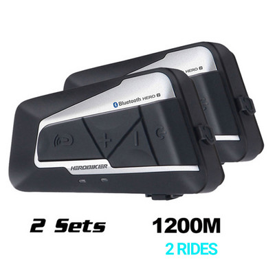 HEROBIKER 2 készletek 1200M BT motoros sisak Intercom vízálló vezeték nélküli Bluetooth Moto headset interfon FM rádió 3 útra