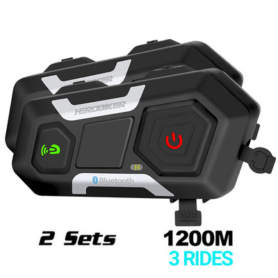 HEROBIKER 2 készletek 1200M BT motoros sisak Intercom vízálló vezeték nélküli Bluetooth Moto headset interfon FM rádió 3 útra