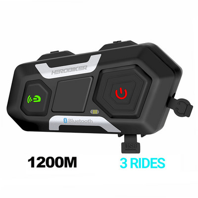 HEROBIKER 2 készletek 1200M BT motoros sisak Intercom vízálló vezeték nélküli Bluetooth Moto headset interfon FM rádió 3 útra