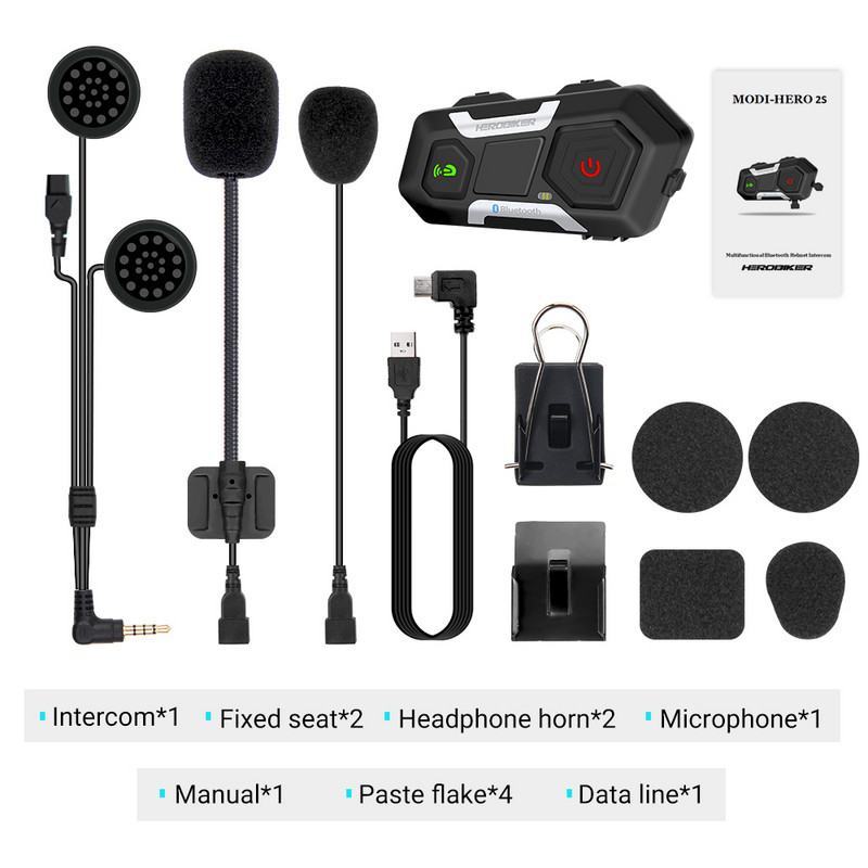 HEROBIKER 2 készletek 1200M BT motoros sisak Intercom vízálló vezeték nélküli Bluetooth Moto headset interfon FM rádió 3 útra