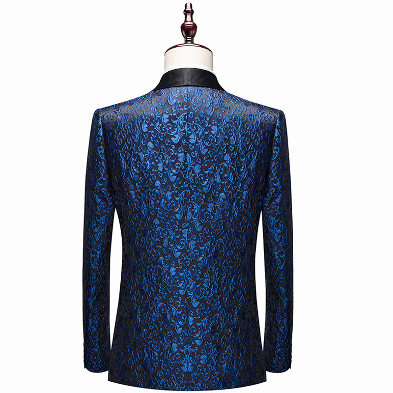 Virágos jacquard férfi öltöny klubbálba 2 részes karcsú esküvői szmoking férfi divat ruha szett Blézer nadrággal Raktáron