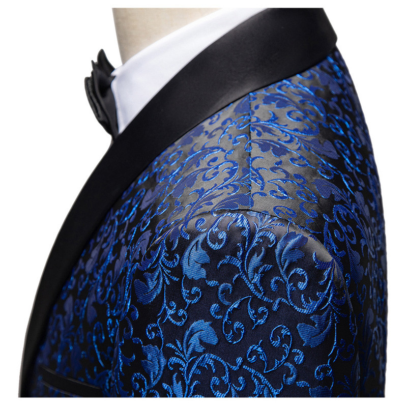 Virágos jacquard férfi öltöny klubbálba 2 részes karcsú esküvői szmoking férfi divat ruha szett Blézer nadrággal Raktáron