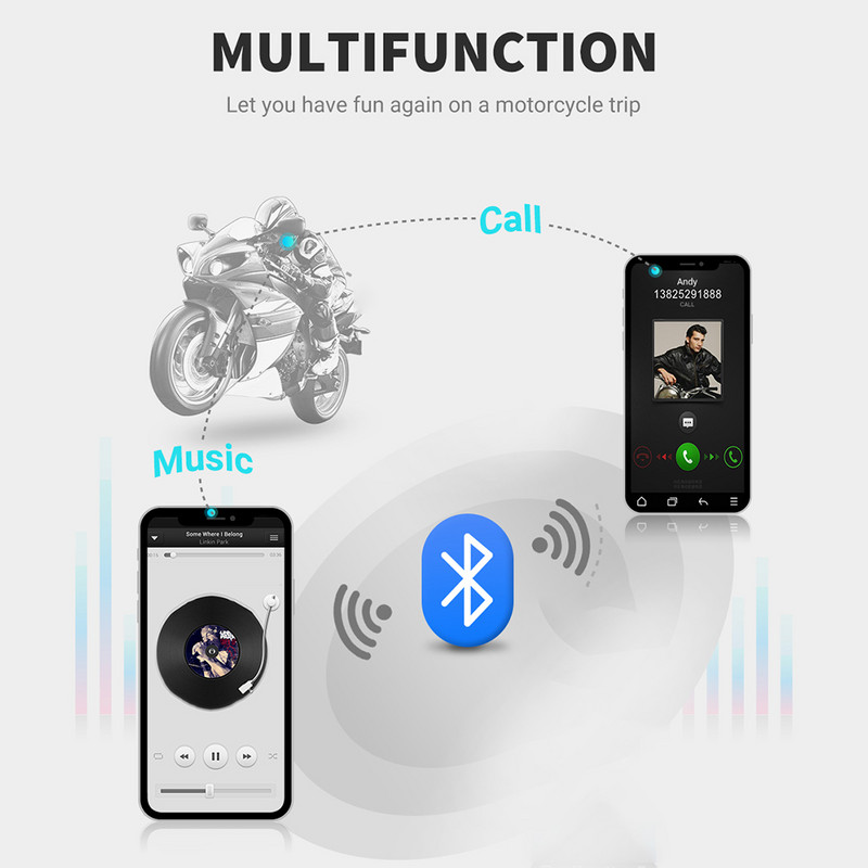 BT22 Bluetooth 5.0 fejhallgató sisak motoros fejhallgatóhoz, kihangosító, motoros, motorkerékpáros, vezeték nélküli kaputelefon fülhallgató