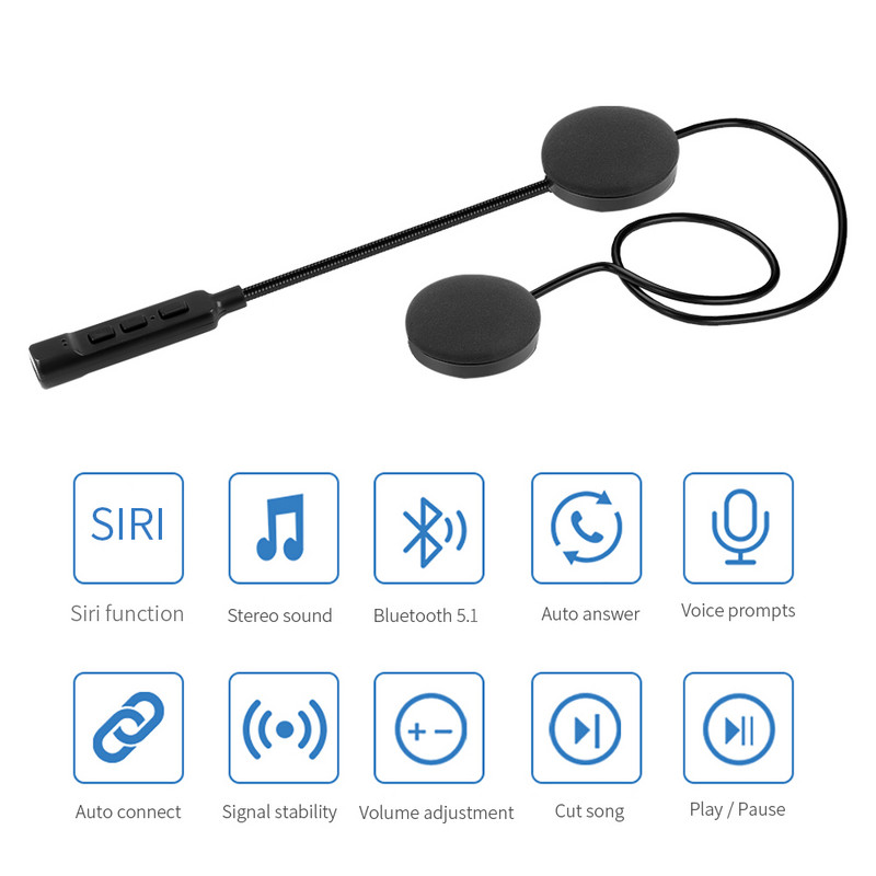 MT02 Bluetooth 5.1 sztereó motoros sisak fejhallgató 200mah akkumulátoros fülhallgató vezeték nélküli hangszóró fejhallgató kihangosító hívás MP3 lejátszás