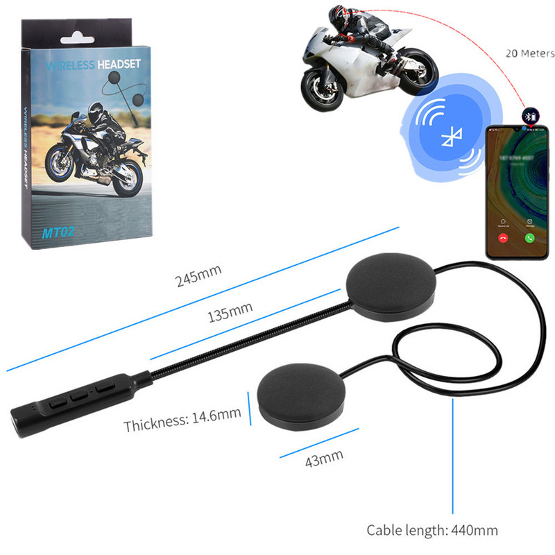 MT02 Bluetooth 5.1 sztereó motoros sisak fejhallgató 200mah akkumulátoros fülhallgató vezeték nélküli hangszóró fejhallgató kihangosító hívás MP3 lejátszás