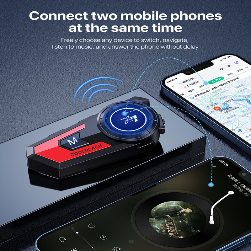 2 az 1-ben kettős mikrofonos motoros sisak fejhallgató Bluetooth 5.0 2 telefonnal párosítva Vezeték nélküli kihangosító hívás IP67 fülhallgató