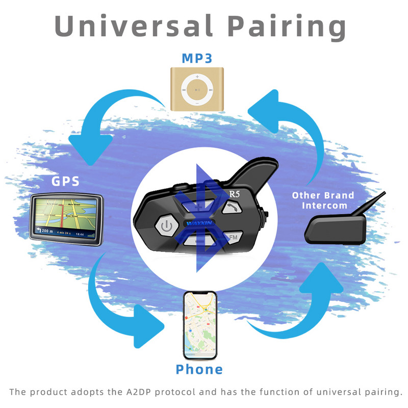 WAYXIN sisak fejhallgatók támogatása 1200M 2 személyes kaputelefon 1 db R5 motoros fejhallgató FM vezeték nélküli intercomunicador interfon