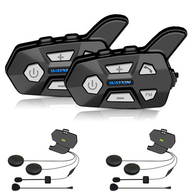 WAYXIN Bluetooth Intercom 2 Rider FM Motorkerékpár Bluetooth Sisak Intercom 1200M MOTO Interphone Sisak Fejhallgatók Intercom R5